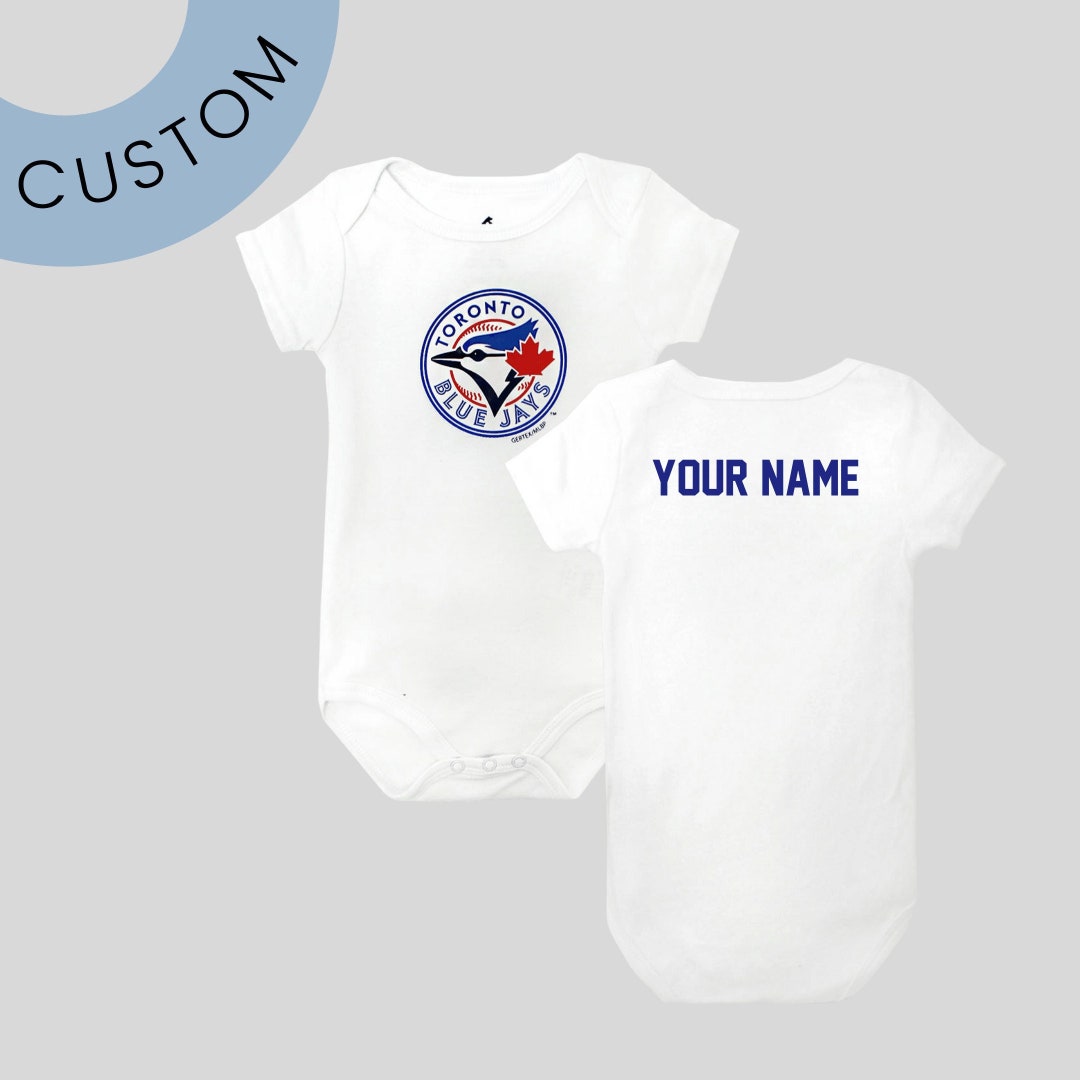 Personalized Toronto Blue Jays White Baby Bodysuit Custom Blue Jays