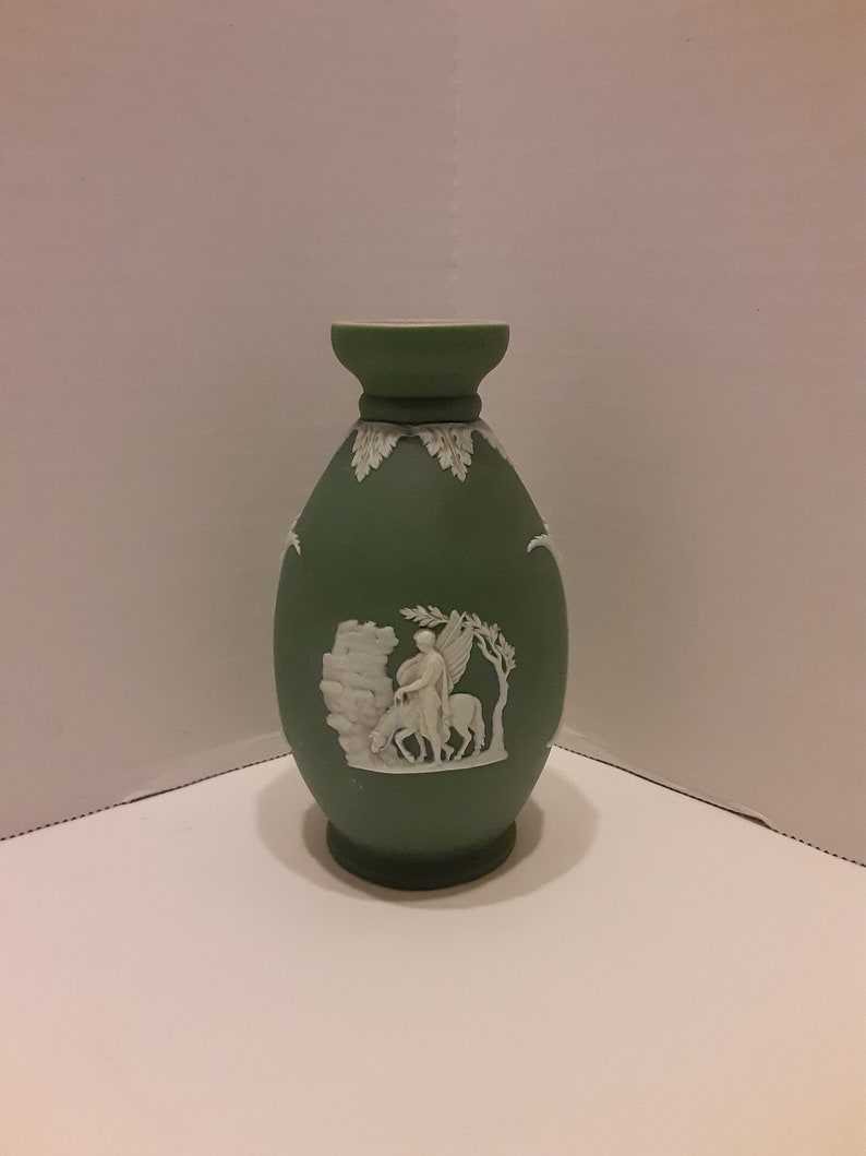 Vintage Wedgwood Jasperware Green Bud Vase Made in England Etsy