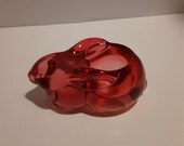 Vintage Indiana Glass Cranberry Bunny Rabbit Candle Holder Paperweight