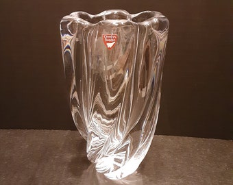 Vintage Orrefors Sweden Waterfall Spiral Twist Crystal Glass Vase Signed