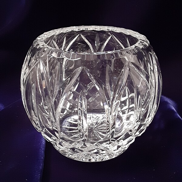 Vintage Rose Bowl Vase Crystal Cut Clear Glass