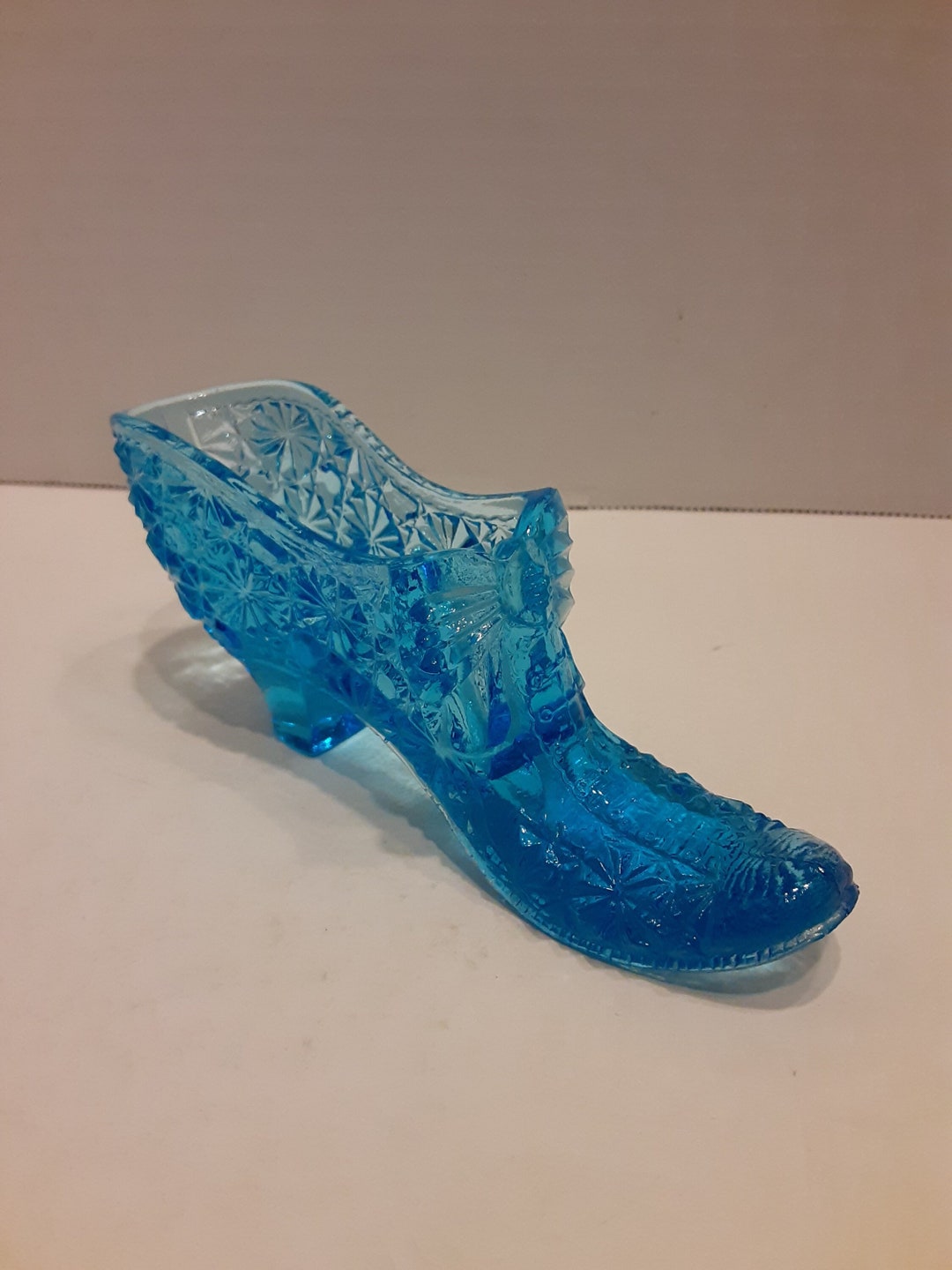 Vintage Daisy and Button Toothpick Holder Shoe Slipper Blue Glass ...
