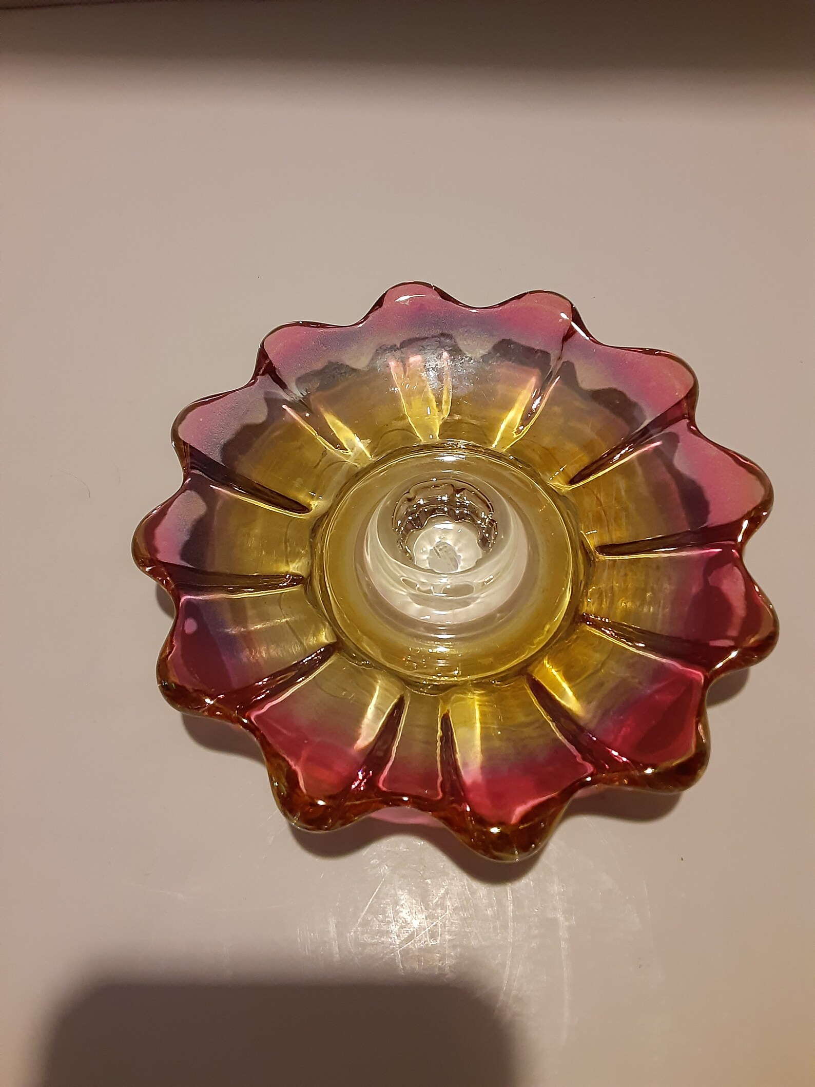 Vintage Federal Glass Taper Candle Holder Pink/amber Flower Etsy