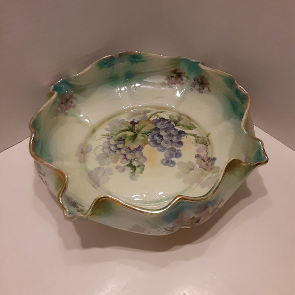 Vintage Hermann Ohme Silesia Porcelain Hand Painted Luster Grape Bowl