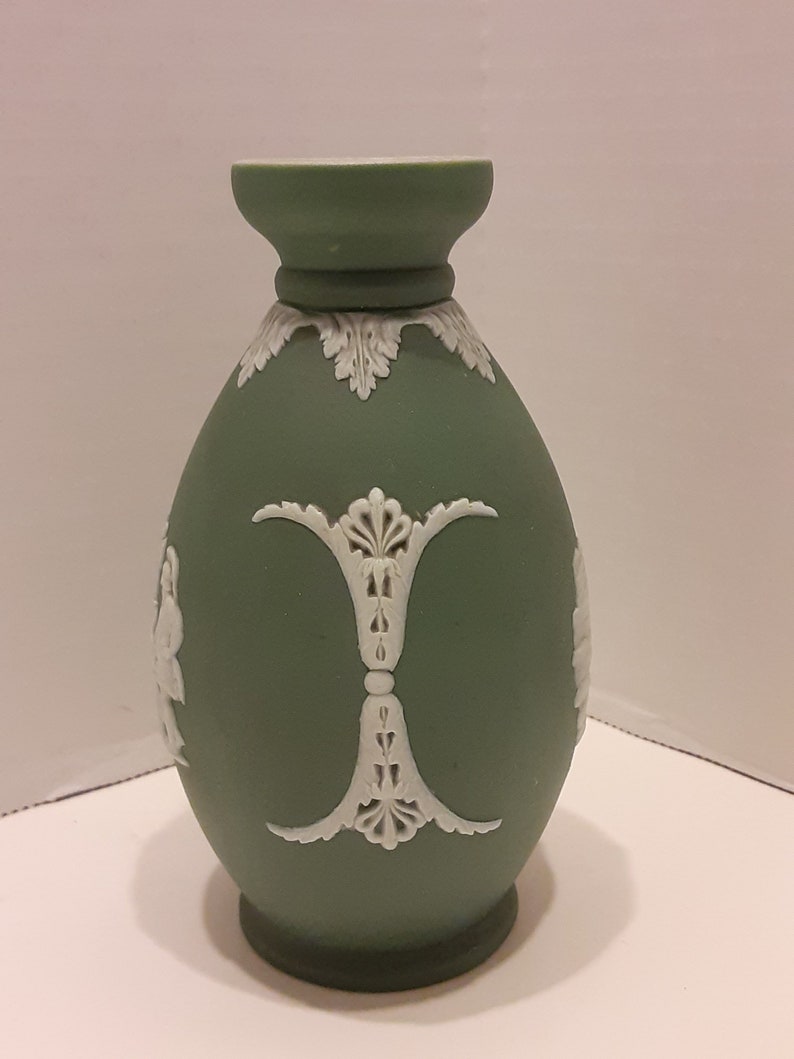 Vintage Wedgwood Jasperware Green Bud Vase Made in England Etsy