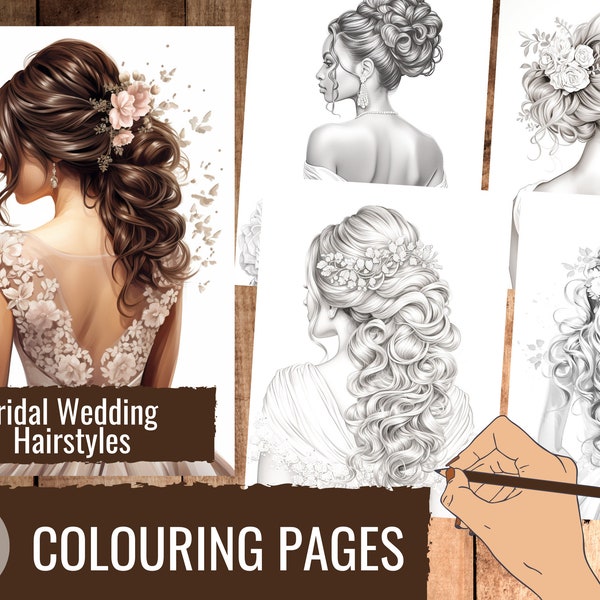 36 Peinados de boda nupciales Mujeres Páginas para colorear - Descarga digital Hojas para colorear imprimibles de alta calidad para adultos - SoulfulSacredArt