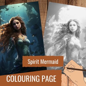 Kolorowanka Spirit Mermaid, dorośli i dzieci-Instant Download-strona kolorowanka-prezent, JPEG, opowieści o kolorze syreny w, SoulfulSacredArt