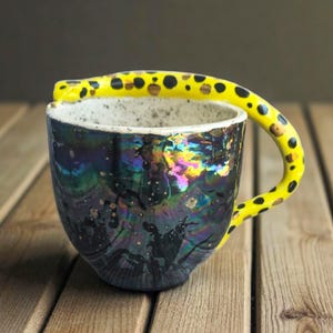 Snake Mug | Hand Sculpted Black Ceramic Cup with Rainbow Luster