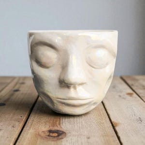 Moon Face Mug – Pearl Luster Handmade Ceramic Cup – Unique Pottery Gift – Mystical Coffee Mug – Sculptural Art Mug – Tea Lover Gift