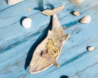 Gold Gilded Whale Plate – Handmade Ceramic Trinket Dish