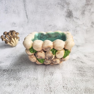 Ręcznie robiona ceramiczna doniczka lub dekoracyjna misa | Wzór z mchu i kamyków | Wyjątkowy pomysł na prezent dla miłośników roślin, do kuchni lub na biurko