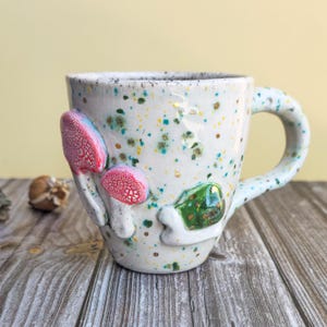 Handmade Gold Gilded Mushroom Mug – Ceramic Nature Inspired Snail Cup – Unique Kitchen Gift