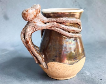 Octopus Sculpture Mug | Hand Sculpted Ceramic with Rainbow Luster