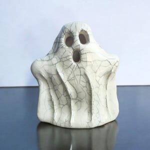 Handmade Ceramic Ghost Luminary | Spooky Halloween Candle Holder | Crackle Glaze Ghost Decor for Fall Home | Ghost Light Unique Ghost Gift