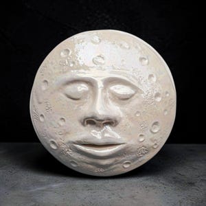 Ceramic Moon Face Incense Burner | Two Piece Sculpture with Pearl Luster