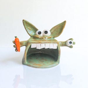 Handmade Ceramic Monster Spoon Rest– Funny Kitchen Gift–Whimsical Pottery Decor, Unique Artistic Ceramic, Fun Candle Bowl
