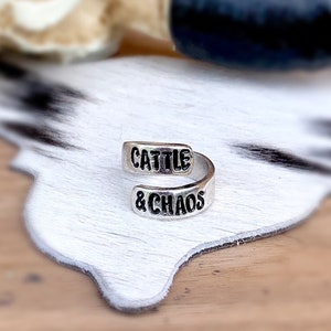 Cattle and Chaos Western Stamped Metal Adjustable Ring