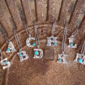 Western Turquoise Stone Alphabet Letter Necklace