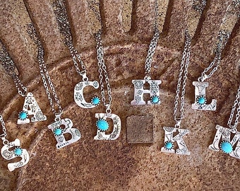 Western Turquoise Stone Alphabet Letter Necklace
