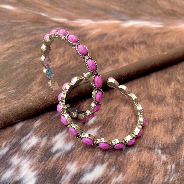 Pendientes de aro de imitación de piedra rosa estilo occidental, pendientes de aro, joyería