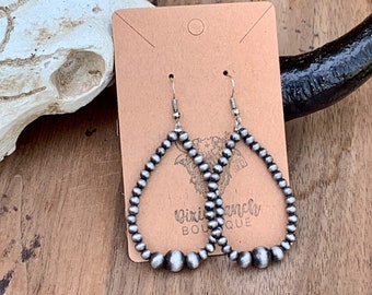 Faux Navajo Pearl Bead Hoop Earrings Western Statement Earrings