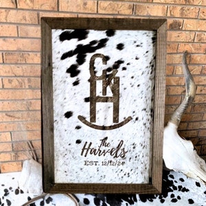 Personalized Engraved Western Real Genuine Cowhide Wall Art Sign Home Decor
