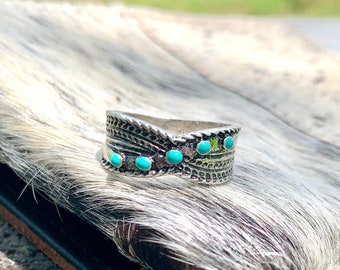 Western Stamped Tooled Faux Turquoise Statement Ring