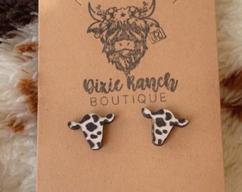 Cute Cow Earrings , Cow Head Stud Earrings , Cow Print Jewelry