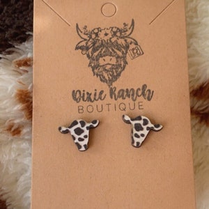 Cute Cow Earrings , Cow Head Stud Earrings , Cow Print Jewelry