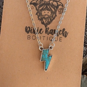 Western Lightning Bolt Faux Turquoise Pendant Necklace image 2