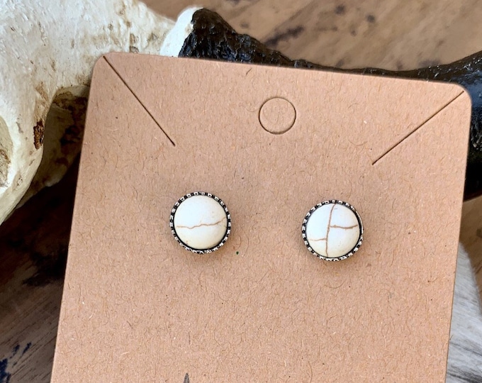 Small Western Faux Cream Stone Stud Earrings