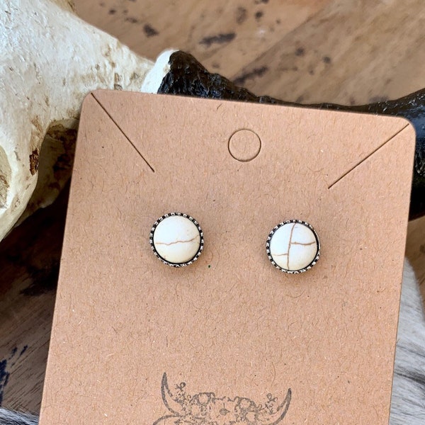 Small Western Faux Cream Stone Stud Earrings