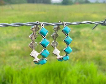 Western Oval Drop Faux Turquoise Stone Hoop Earrings
