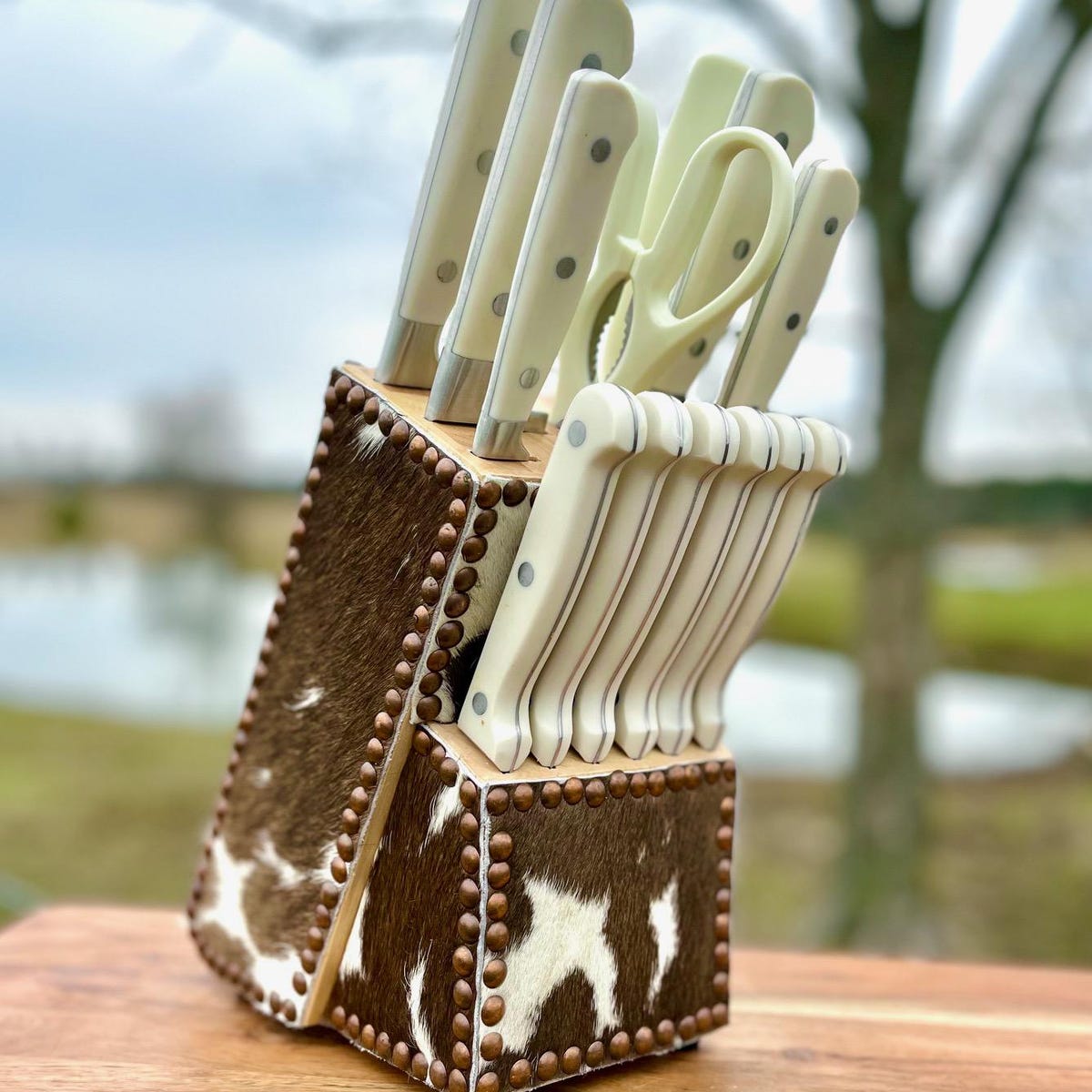 Custom Western Cowhide Knife Block Set With Genuine Hair on Hide - Etsy