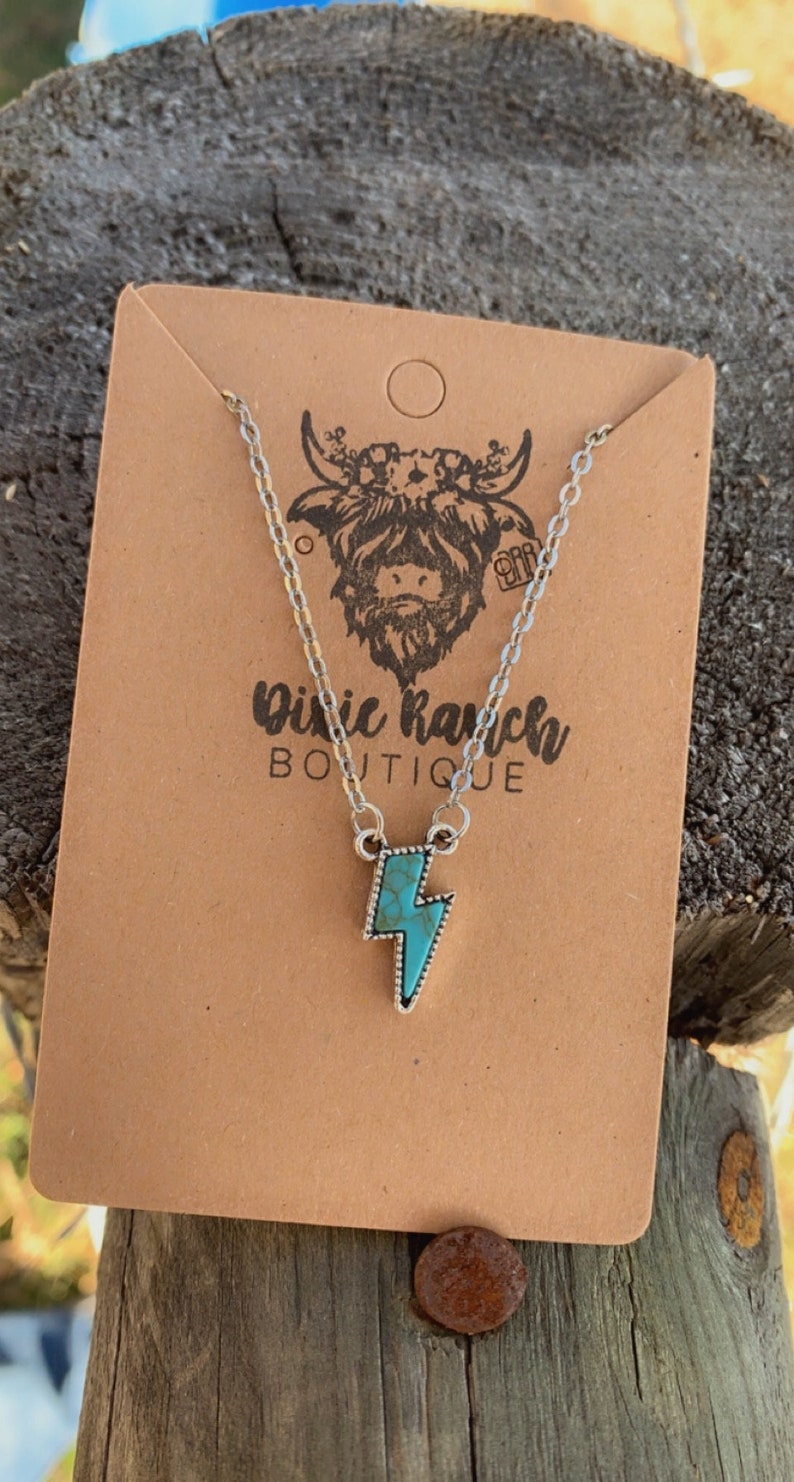 Western Lightning Bolt Faux Turquoise Pendant Necklace Etsy