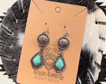 Western Boho Drop Earrings with Faux Turquoise Stone Jewelry