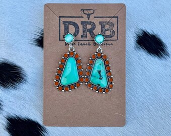 Geometric Bohemian Resin Mint and Orange Drop Earrings