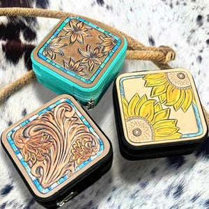 Western Travel Size Mini Jewelry Box , Cowhide , Serape Cowgirl Print Zipper Jewelry Holder