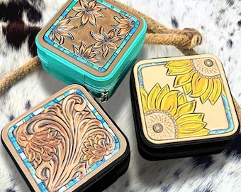 Western Travel Size Mini Jewelry Box , Cowhide , Serape Cowgirl Print Zipper Jewelry Holder