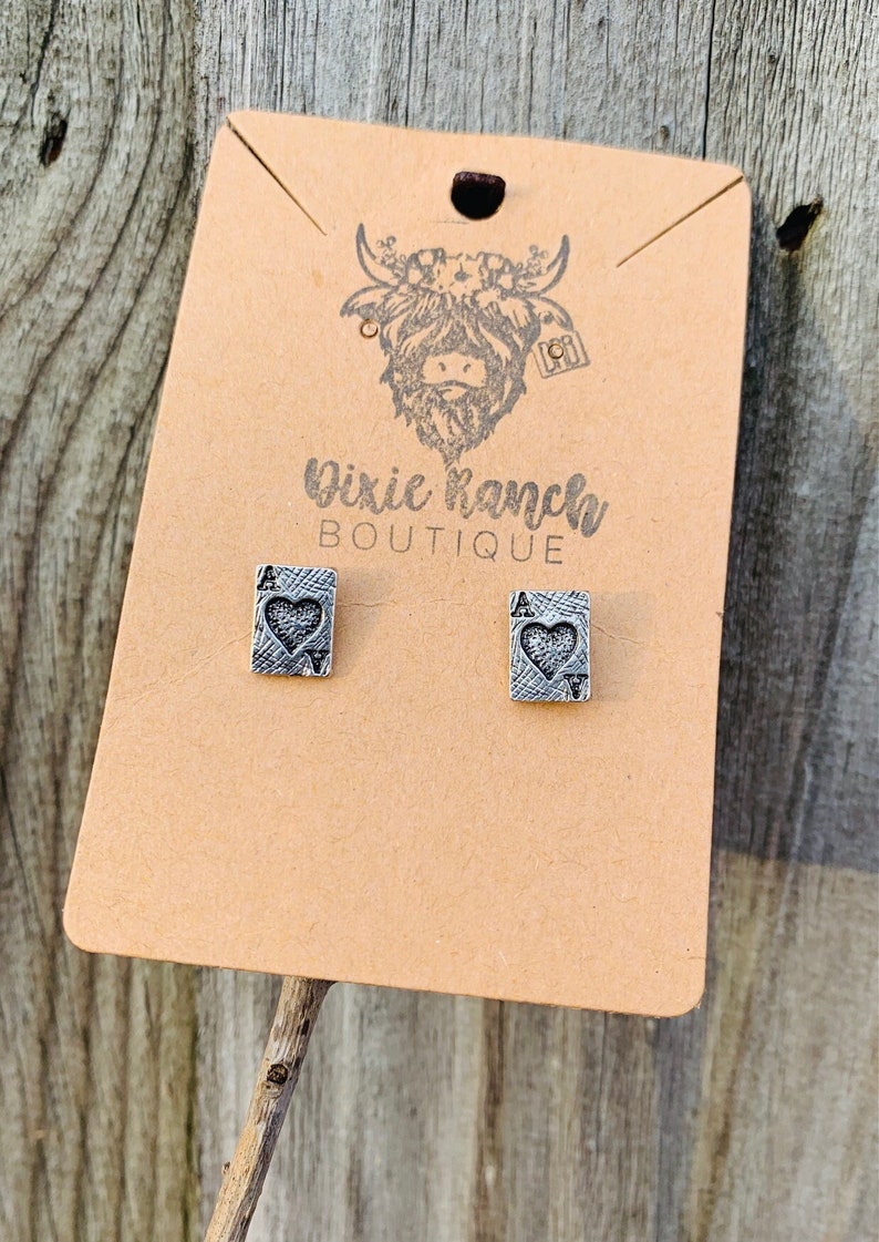 Western Ace Playing Card Punchy Stud Earrings image 1