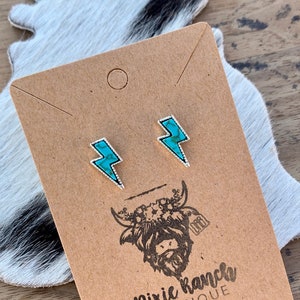 Western Faux Turquoise Lightning Bolt Stud Earrings , Cowgirl Jewelry