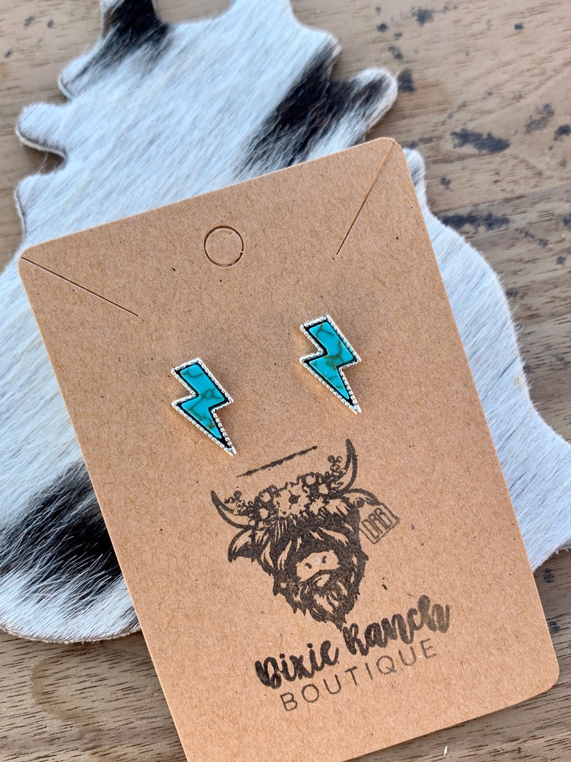 Western Faux Turquoise Lightning Bolt Stud Earrings , Cowgirl Jewelry