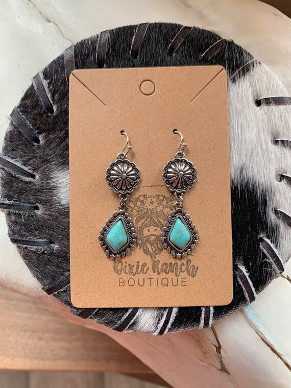 Boho Western Earrings For Women - Vintage Silver/Gold Turquoise Statement Earrings