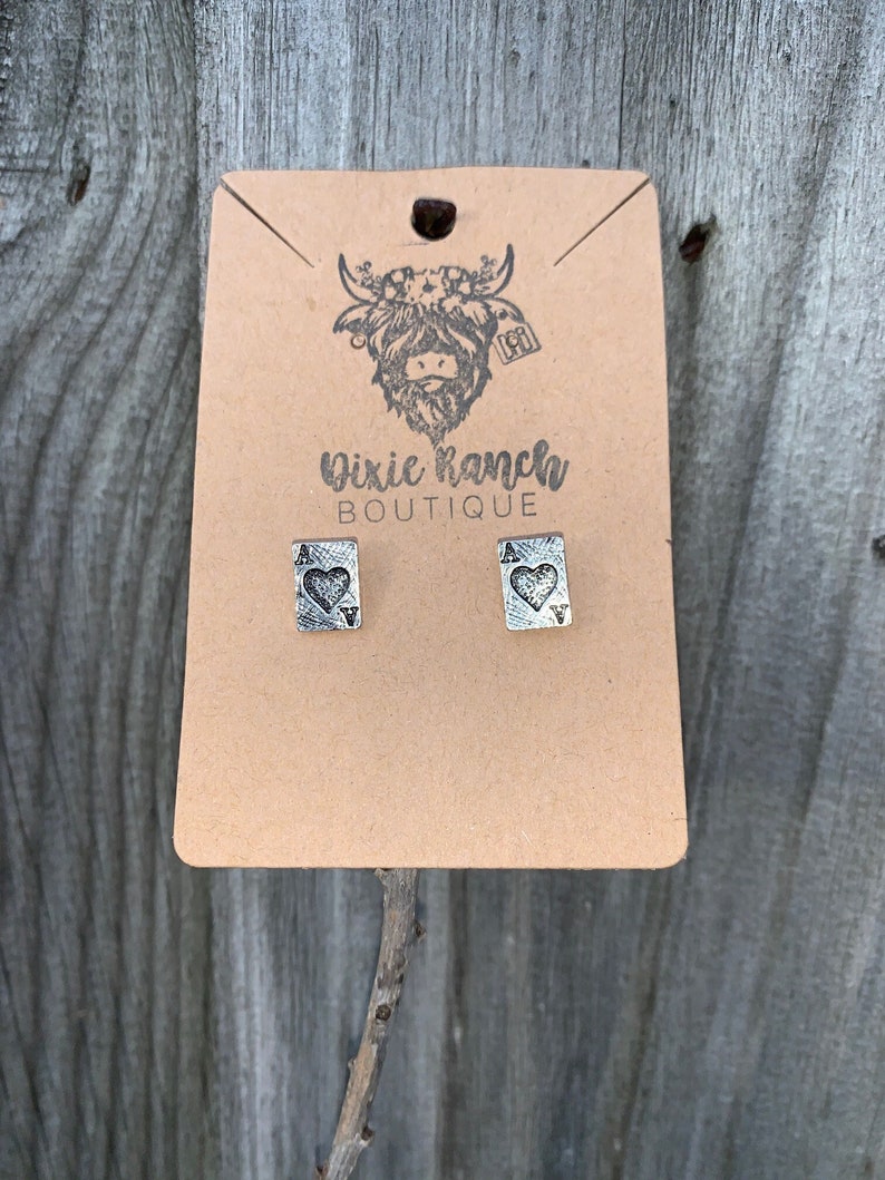 Western Ace Playing Card Punchy Stud Earrings image 4