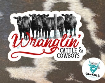 Wranglin Cattle and Cowboys Western Decal Sticker //