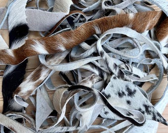 0.5lb Scrap Shoestring Pieces of Real Genuine Hairon Cowhide - Random Picked
