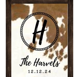 Custom Western Family Name Sign , Genuine Cowhide Wall Art Sign ...