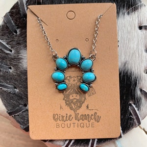 Western Faux Turquoise Squashblossom Cluster Necklace