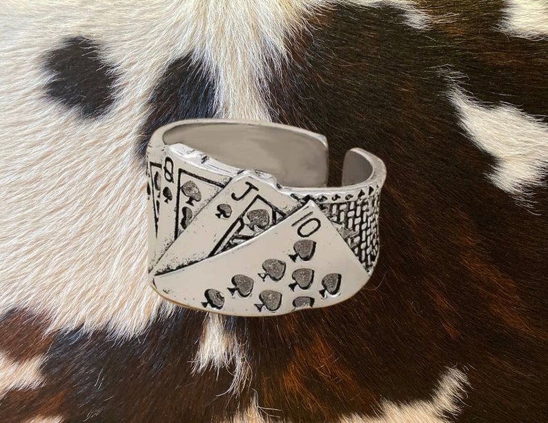 Western Stamped Playing Cards Cuff Ring , Cowgirl Jewelry image 2