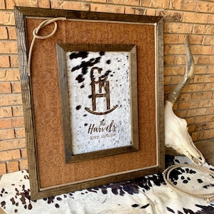 Large Personalized Handcrafted Western Wood Wall Art featuring Leather Fabric and Genuine Cowhide